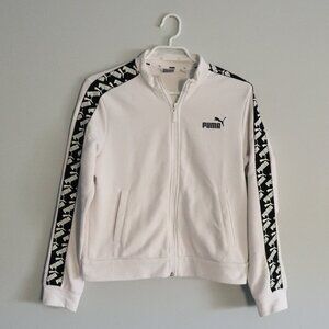 Puma Women's Sz M White/Black Amplified Full Zip Casual Stretch Tracksuit Jacket